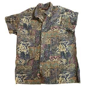 Vtg Tori Richard Honolulu Mens Hawaiian Shirt XL Button Up Purple Green Floral